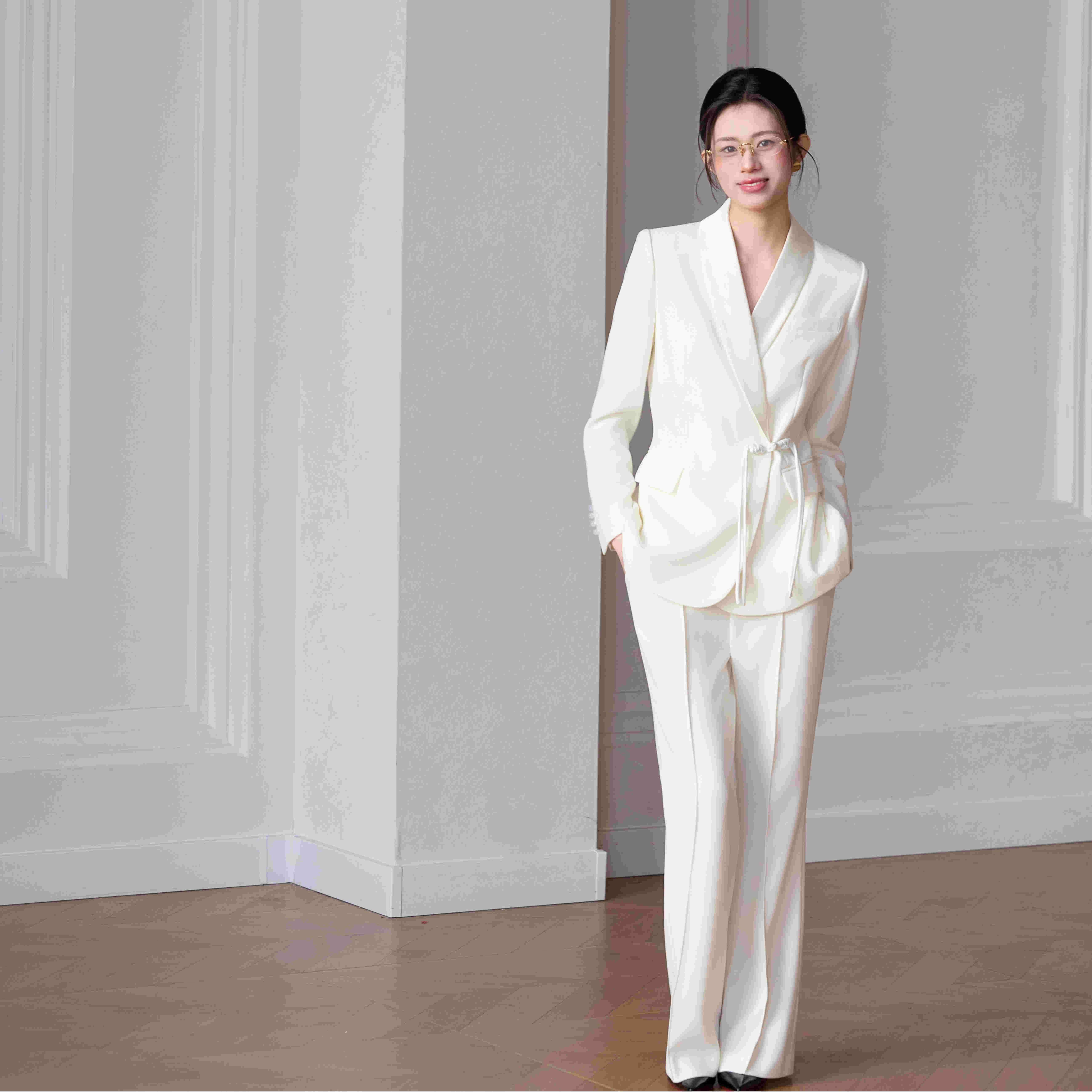 法小曼*子珍白色西装外套女高级感醋酸缎面新中式国风西服套装2026春季新款