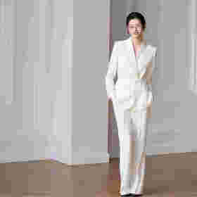法小曼*子珍白色西装外套女高级感醋酸缎面新中式国风西服套装2026春季新款
