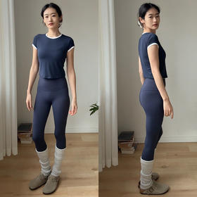 【3~5天发货】跃牌【美度空间】系列 撞色瑜伽短袖极简藏肉显瘦V领运动t恤女ADTX53021