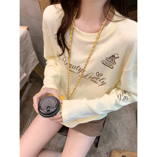 <曾小咸推荐>韩系黄色印花长袖t恤女上衣【预售3-15天发货】 商品图4