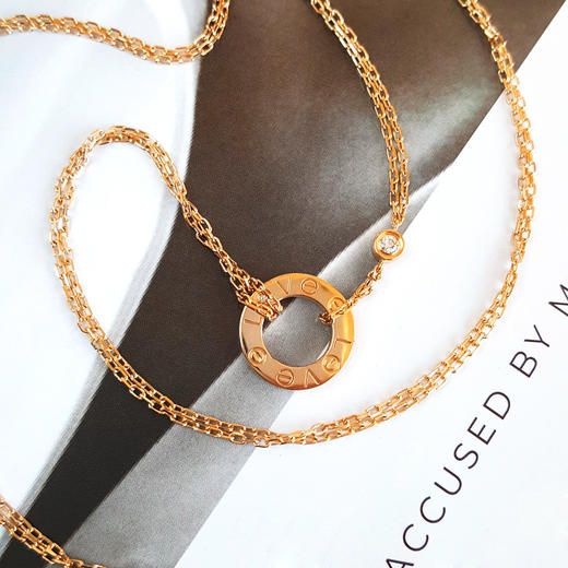 【95新】Cartier卡地亚LOVE系列B7224509玫瑰金镶2钻小圆饼LOVE项链 链长约41cm女士270126HS18 商品图3