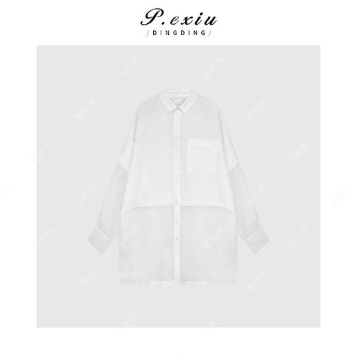 04-1潘依绣丁丁宠粉天丝亚麻极简风拼接设计廓形衬衫 W-63047 商品图1
