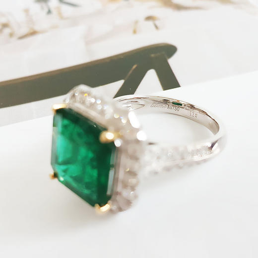 【天然正品】AU750收藏级白金豪镶钻镶天然微油4.525克拉艳绿色祖母绿戒指11.1*10.7MM（皆取最大值）13号（戒圈可改）300126NJS48 商品图6