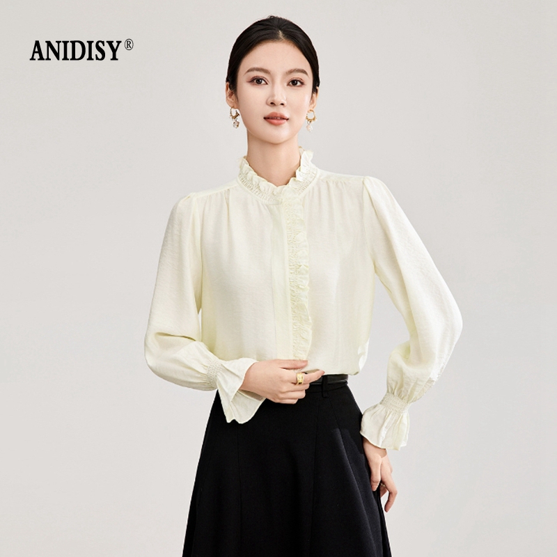 2026春装宫廷风木耳边立领长袖单排扣衬衫