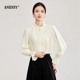 2026春装宫廷风木耳边立领长袖单排扣衬衫