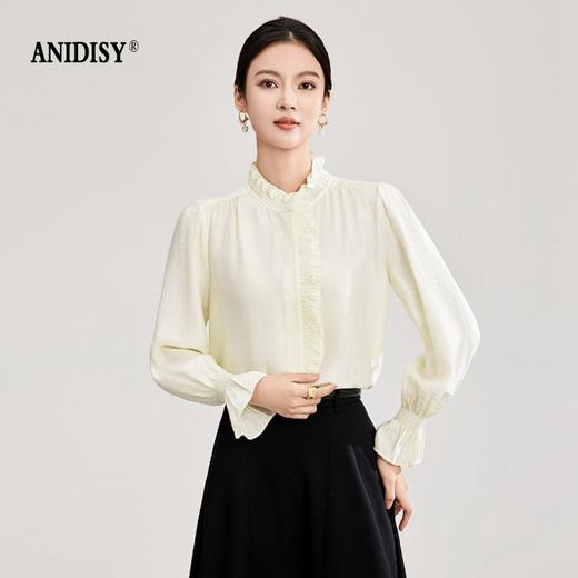 2026春装宫廷风木耳边立领长袖单排扣衬衫 商品图0