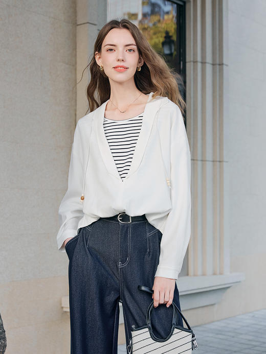 【百图lulu定制】【航海家衬衫】 独特  别致  弧形  收腰 假两件拼接长袖衬衫 商品图7