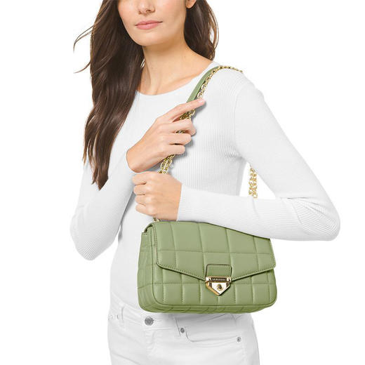 【品牌】MK Soho大号羊皮皮质链条翻盖单肩包斜挎女包果绿色 商品图4