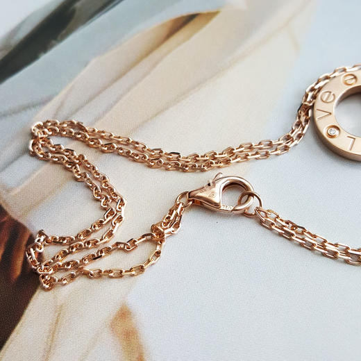 【95新】Cartier卡地亚LOVE系列B7224509玫瑰金镶2钻小圆饼LOVE项链 链长约41cm女士270126HS18 商品图7