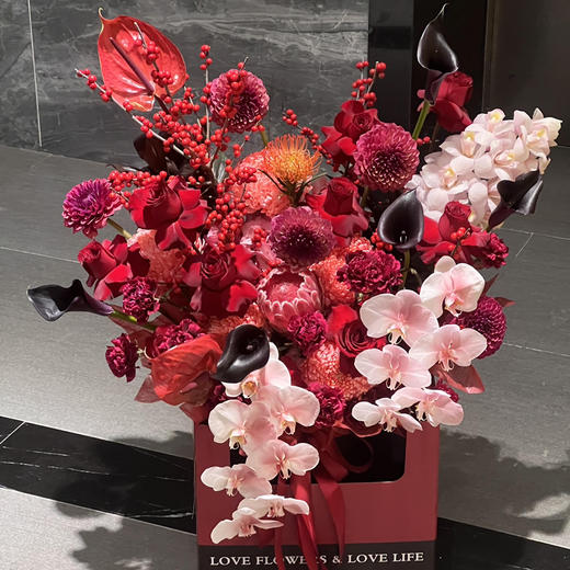 《锦晧》蝴蝶兰红掌冬青马蹄莲大丽花年宵花抱抱桶 商品图4