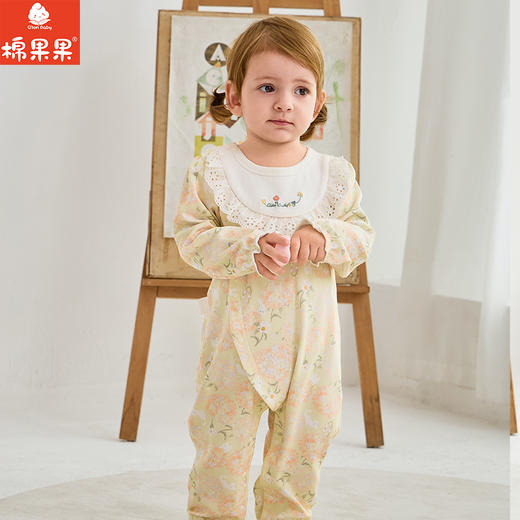 棉果果春季新品女童氨棉汗布纯棉爬衣偏襟连体衣M122720226101 商品图1