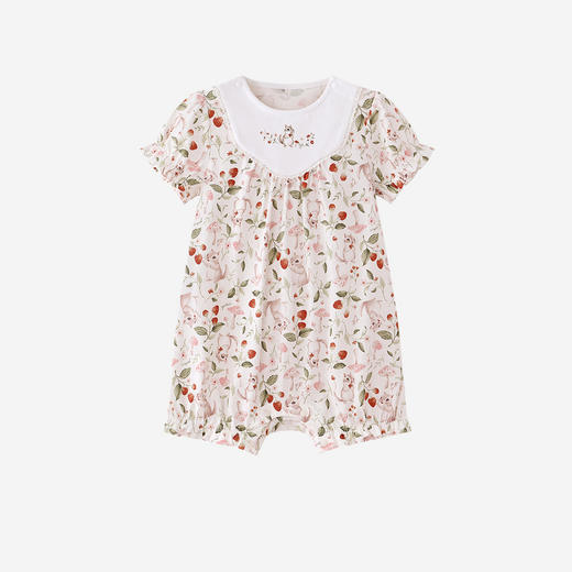 【100%精梳棉】英氏婴儿衣服夏季女宝宝松鼠树莓图案连体衣短袖纯棉休闲连身衣 商品图4