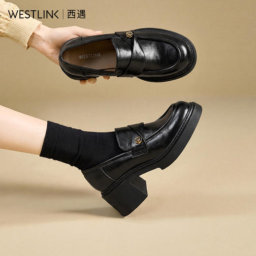 【限时秒杀】西遇厚底乐福鞋女鞋2026新款春季英伦风粗跟小皮鞋通勤复古单鞋子V0166268 商品图0