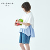 棵初26年夏季新款中大女童不规则拼接休闲短袖纯棉条纹假两件T恤 商品缩略图0
