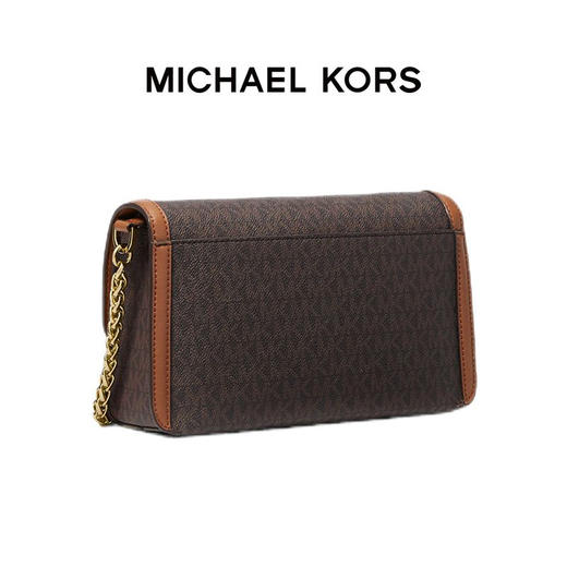 【品牌】MK SONIA 中号金属链条老花拼接单肩斜挎包深棕色/橡果棕 商品图1