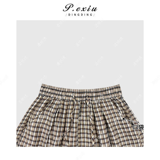 04-2潘依绣丁丁宠粉复古撞色抽绳格子直筒裤Q38766 商品图2