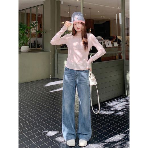 <曾小咸推荐>韩系粉色亨利领纯色长袖t恤 商品图2