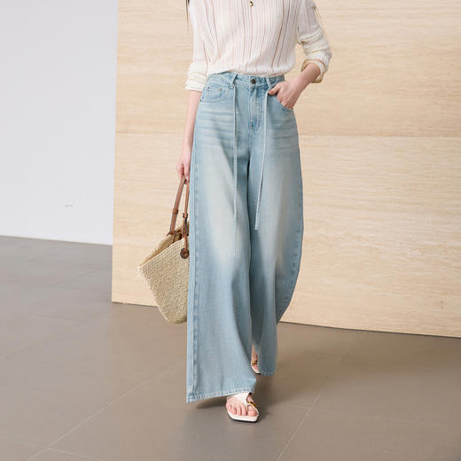 【100棉】三彩2026春季新款复古水洗收腰休闲裤牛仔裤长裤阔腿裤S 商品图3