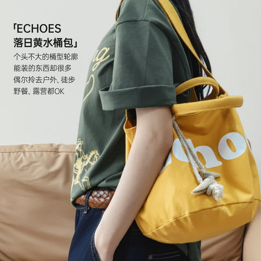 马登复古时尚手拎单肩黄色帆布水桶包斜挎包小个子单间手提包包女 商品图1