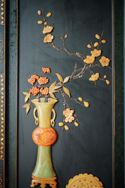 【已售】独角鹿西洋古董20世纪50-70年代中国创汇时期出品黑漆地百宝嵌博古纹四扇屏风 商品图8