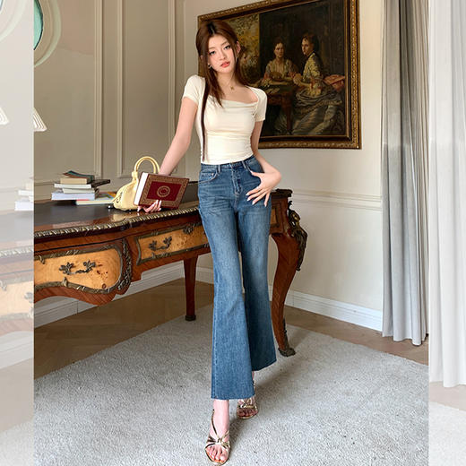 西遇荡领褶皱短袖T恤女2026春季新款纯欲修身显瘦百搭一字肩上衣SS060166 商品图1