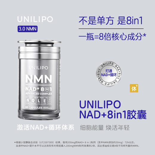 【3.0 NMN】UNILIPO研知有理 NAD+ 8in1胶囊 60粒 商品图1