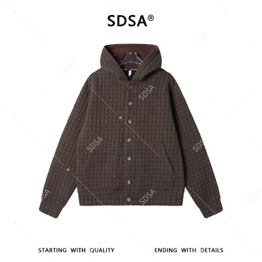 SDSA男装2026新款高贵轻奢美式复古小格子纽扣连帽卫衣外套百搭 商品图0