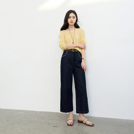 三彩2026春季新款复古休闲裤高腰牛仔裤九分裤宽松显瘦垂感M 商品图2