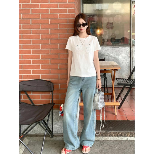 <曾小咸推荐>彩色珠珠蝴蝶结刺绣短袖t恤 商品图2