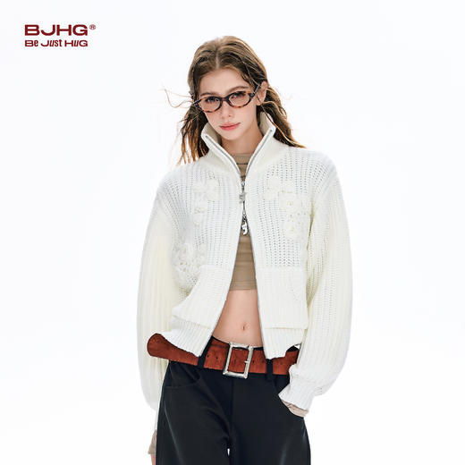 FTT Flythetruth花朵毛衣女款春新款潮牌立领休闲针织衫外套上衣 商品图1