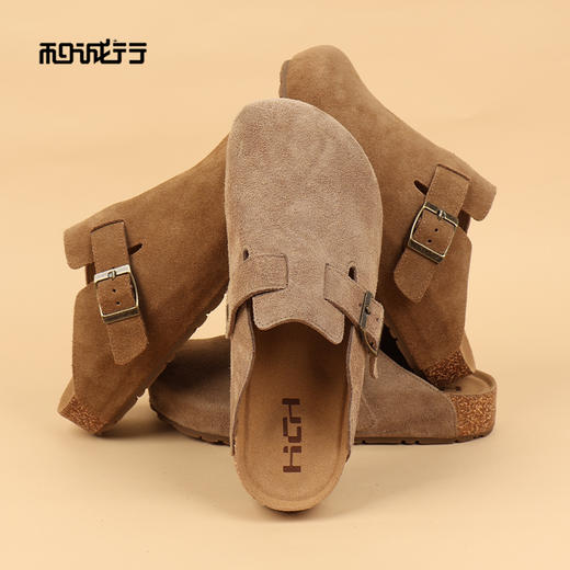 和诚行2026春季新款舒适百搭真皮软底外穿包头半拖勃肯拖鞋1930121 商品图4