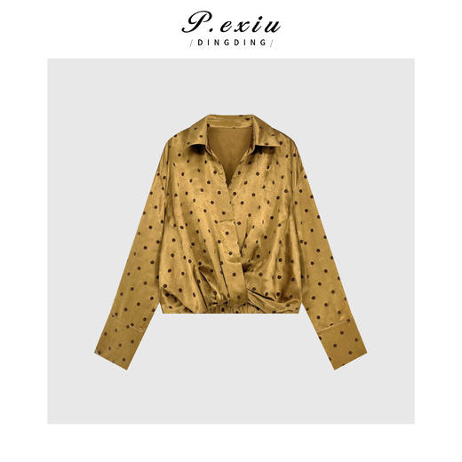 04-3潘依绣丁丁宠粉PanYiXiu/潘依绣100醋酸气质光泽感波点不规则长袖衬衫Q4697 商品图0