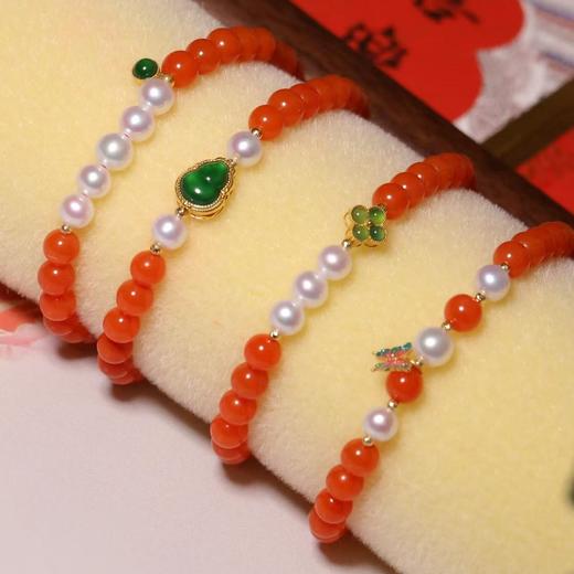 原矿保山南红珍珠手串 18k纯金 + 翡翠/古法珐琅 商品图3