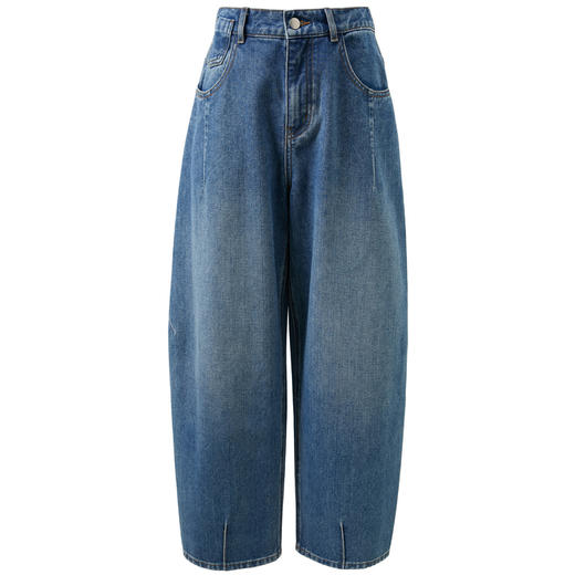 三彩2026春季新款复古休闲裤高腰牛仔裤气球裤九分裤宽松遮肉M 商品图4