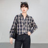 西遇藏青色格子衬衫女2026年春季新款复古港风宽松翻领长袖上衣SS060147 商品缩略图2