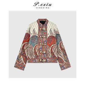 A002潘依绣丁丁宠粉小众设计重工定位印染牛角扣长袖棉衣Q35440