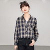 西遇藏青色格子衬衫女2026年春季新款复古港风宽松翻领长袖上衣SS060147 商品缩略图4