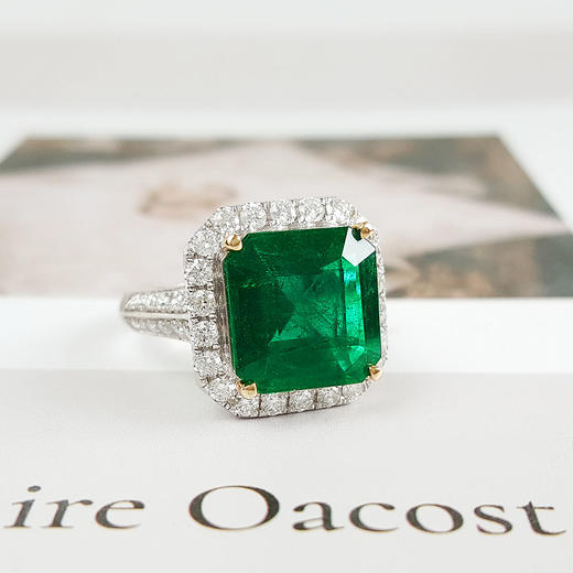 【天然正品】AU750收藏级白金豪镶钻镶天然微油4.525克拉艳绿色祖母绿戒指11.1*10.7MM（皆取最大值）13号（戒圈可改）300126NJS48 商品图2