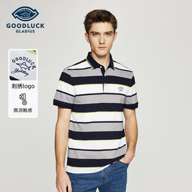 德鲨鲨鱼男士短袖POLO衫2026夏新款休闲商务翻领条纹T恤男