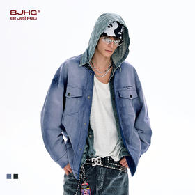 BJHG不计后果美式夹克外套男款春痞帅高级感潮牌无领仿牛仔上衣女