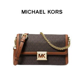 【品牌】MK SONIA 中号金属链条老花拼接单肩斜挎包深棕色/橡果棕