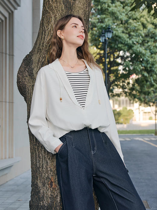 【百图lulu定制】【航海家衬衫】 独特  别致  弧形  收腰 假两件拼接长袖衬衫 商品图9