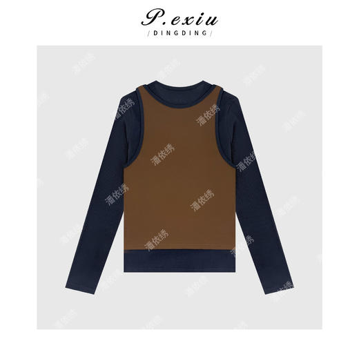 04-6潘依绣丁丁宠粉假两件撞色减龄圆领长袖T恤Q16448 商品图1