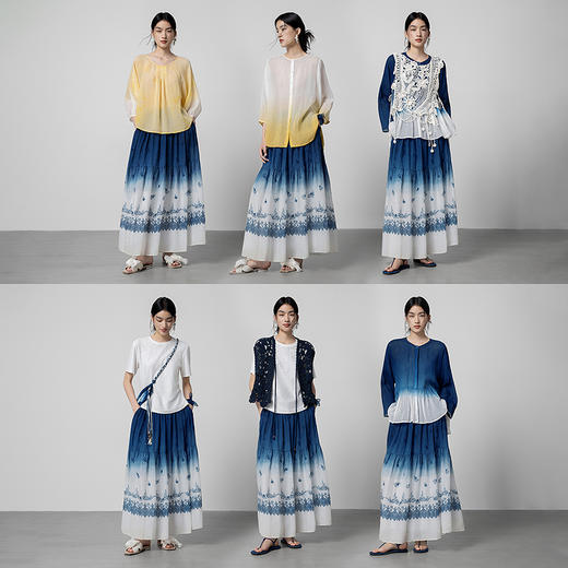 【林栖设计小店】植物染色|手工青花蓝宽松层次感2026春新款苎麻半身裙1961175 商品图6