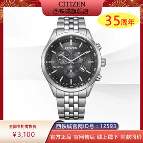 西铁城/CITIZEN光动能正品钢带商务经典三眼计时手表男表AT2570-56E