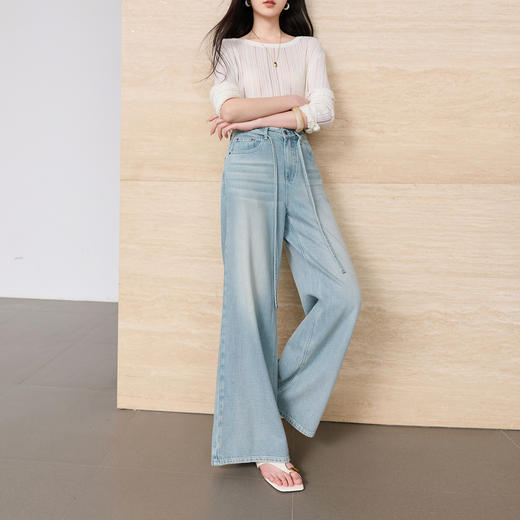 【100棉】三彩2026春季新款复古水洗收腰休闲裤牛仔裤长裤阔腿裤S 商品图1