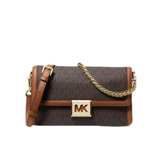 【品牌】MK SONIA 中号金属链条老花拼接单肩斜挎包深棕色/橡果棕 商品图5