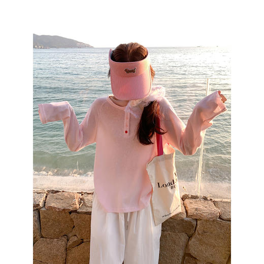 <曾小咸推荐>粉红色甜美宽松长袖t恤上衣 商品图2