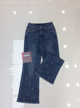 SC1L05_蓝采和色_牛仔裤_春季_高腰微喇烫钻麦穗刺绣水洗_高级女装_BERNIEELEN 伯妮斯茵
