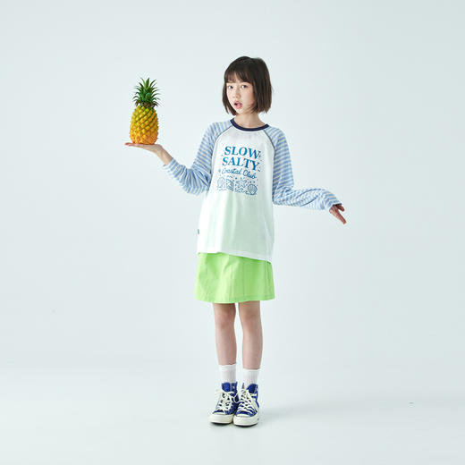 棵初2026年夏季新款亲子中大女童插肩条纹长袖T恤轻薄宽松上衣 商品图1